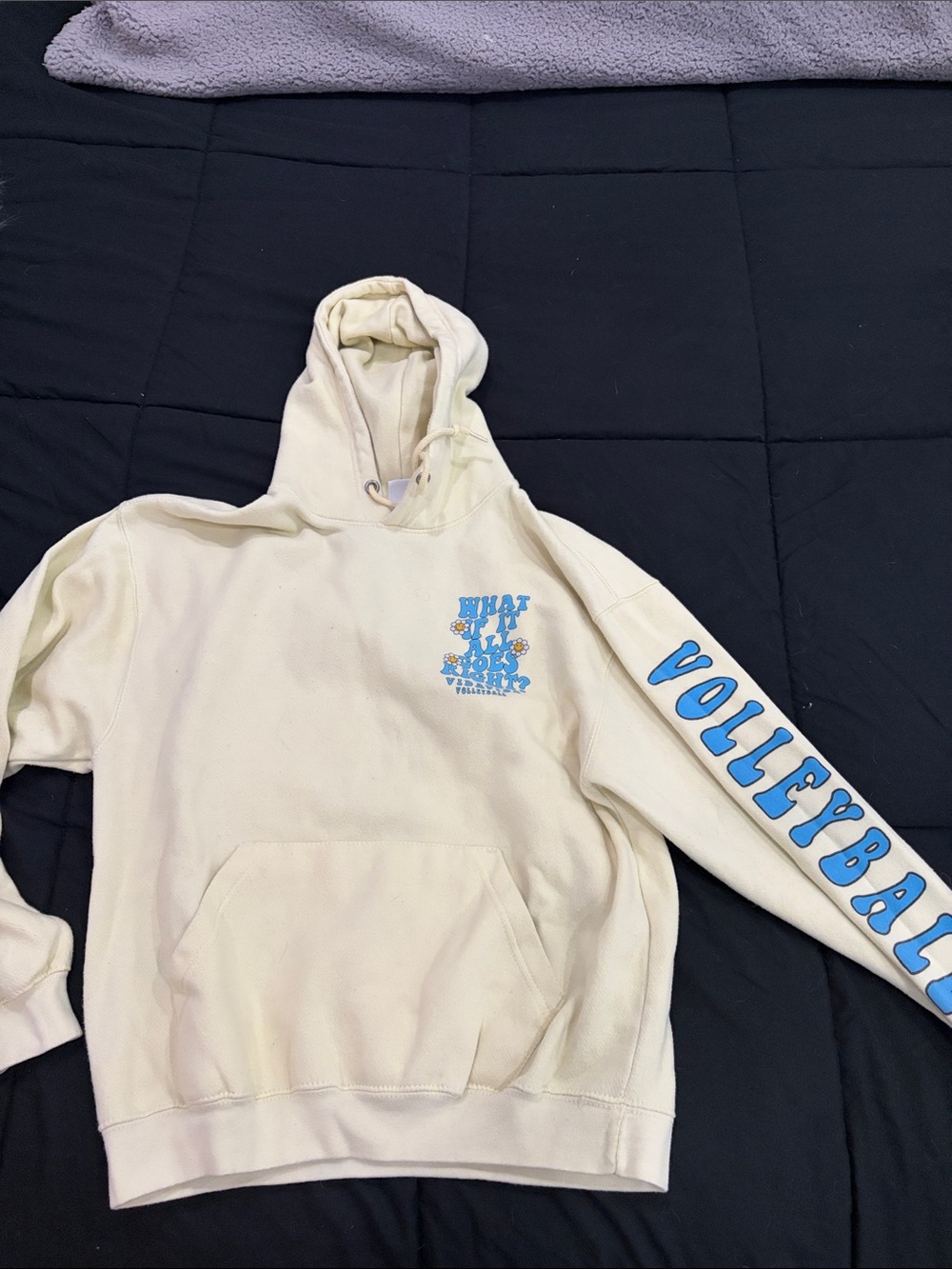 Yellow Hoodie with Blue Volleyball Sleeve Print
